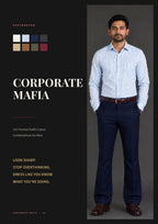 Corporate Mafia inside cover: man in a light blue shirt and navy trousers