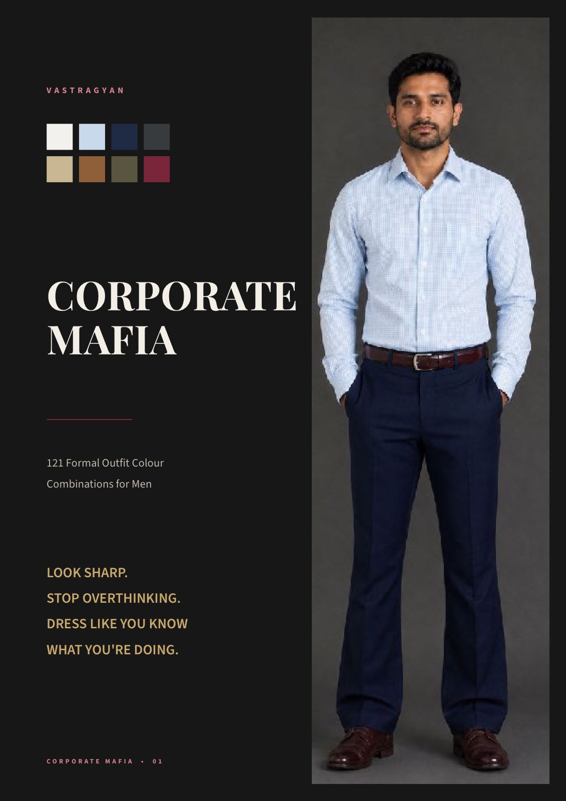Corporate Mafia inside cover: man in a light blue shirt and navy trousers