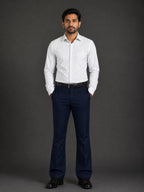 Corporate Mafia outfit 4: white shirt, navy trousers, brown belt and shoes